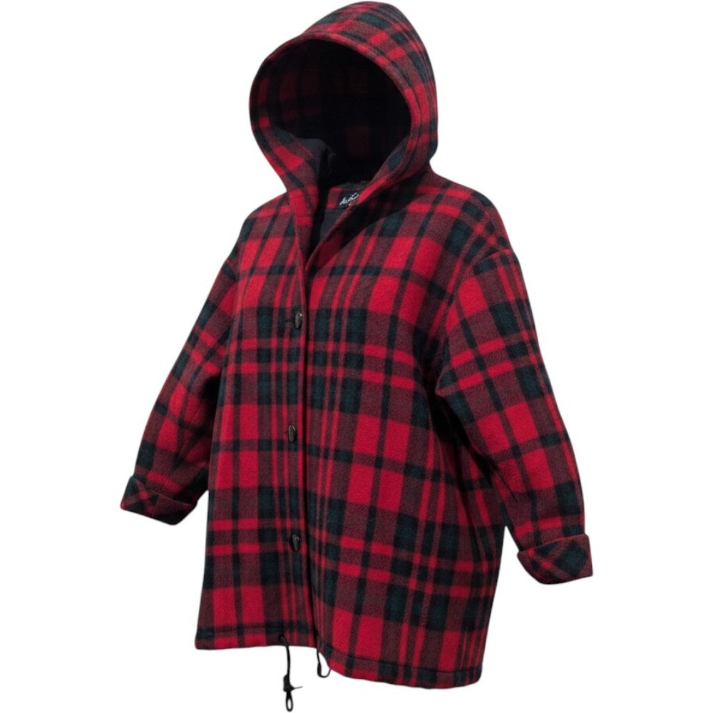 vtg Ms. New Yorker Womens  L Red Buffalo  Black Plaid Hooded Coat Jacket Wool